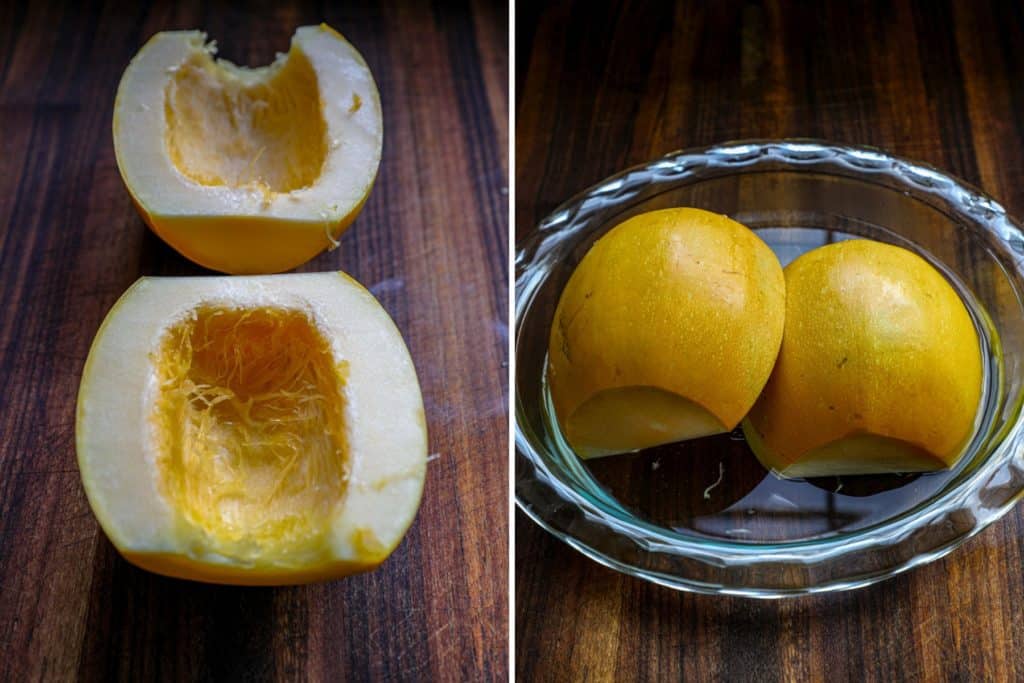 Preparing the spaghetti squash in the microwave