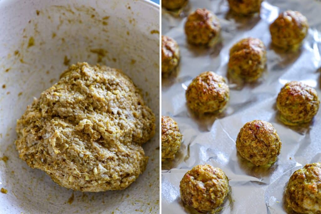 Making the chicken meatballs and baking them