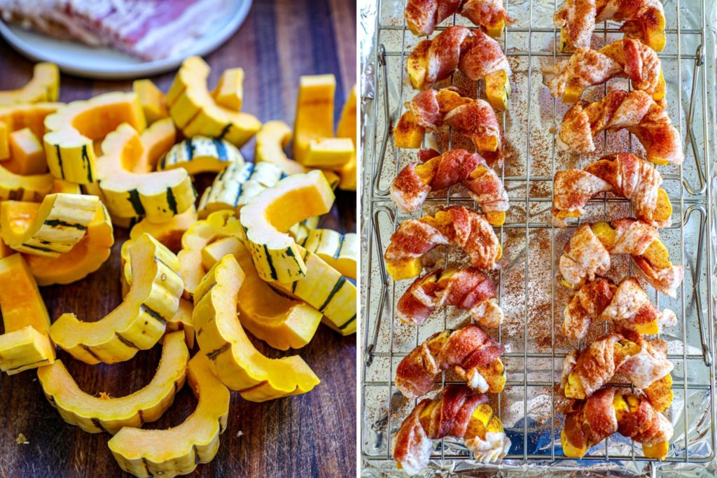 Preparing the bacon wrapped delicata squash