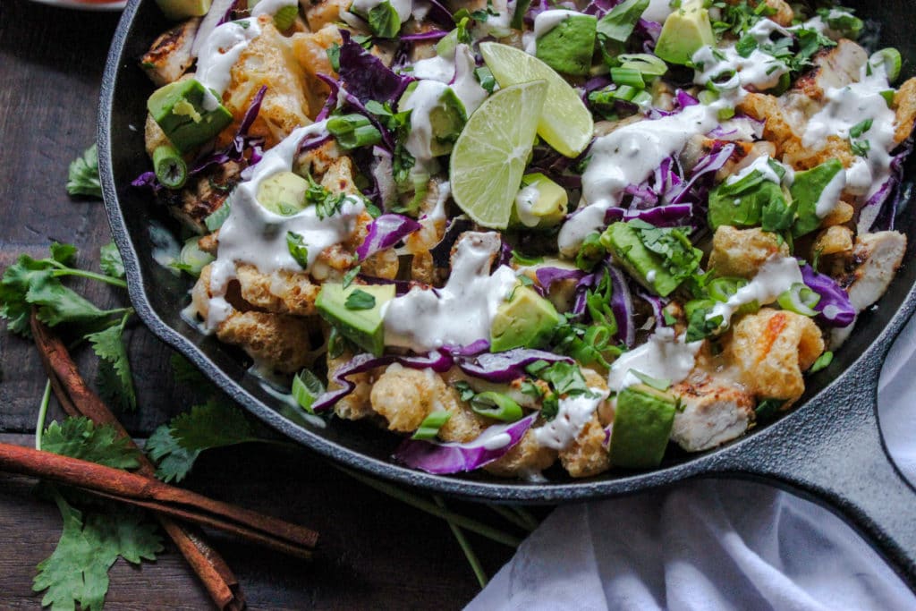 Easy Jerk Chicken Pork Rind Nachos