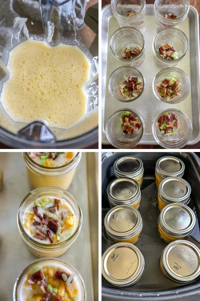 Steps for assembling the slow cooker egg bites into jars