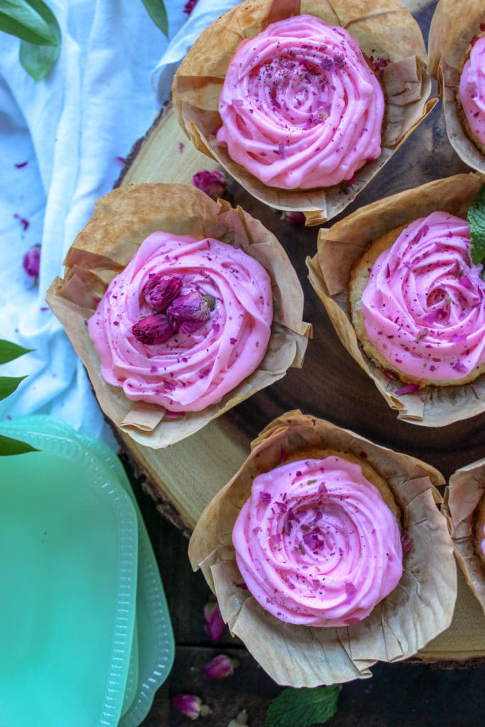 Keto Rose Flavored Buttercream Cupcakes