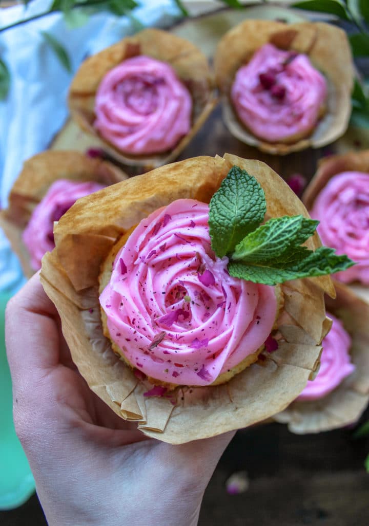 Keto Rose Flavored Buttercream Cupcakes