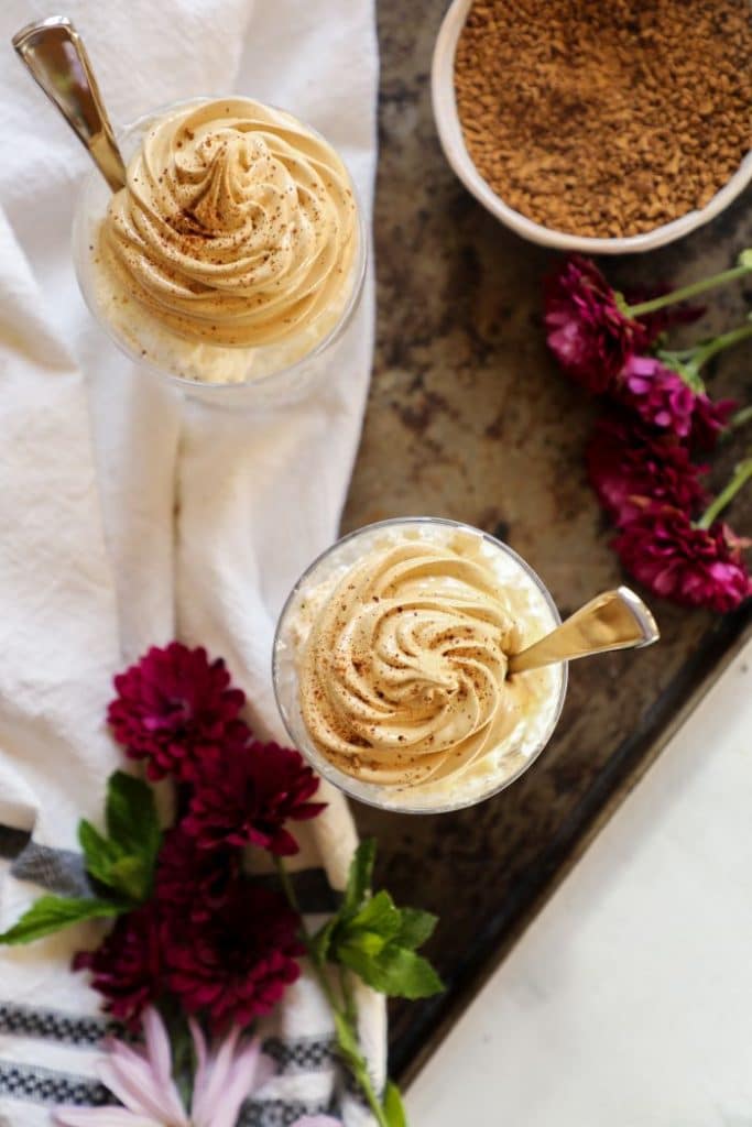 A cup of coffee dalgona affogato.