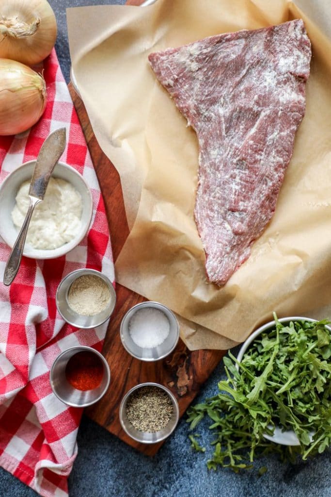 Raw tri-tip with horseradish coating.