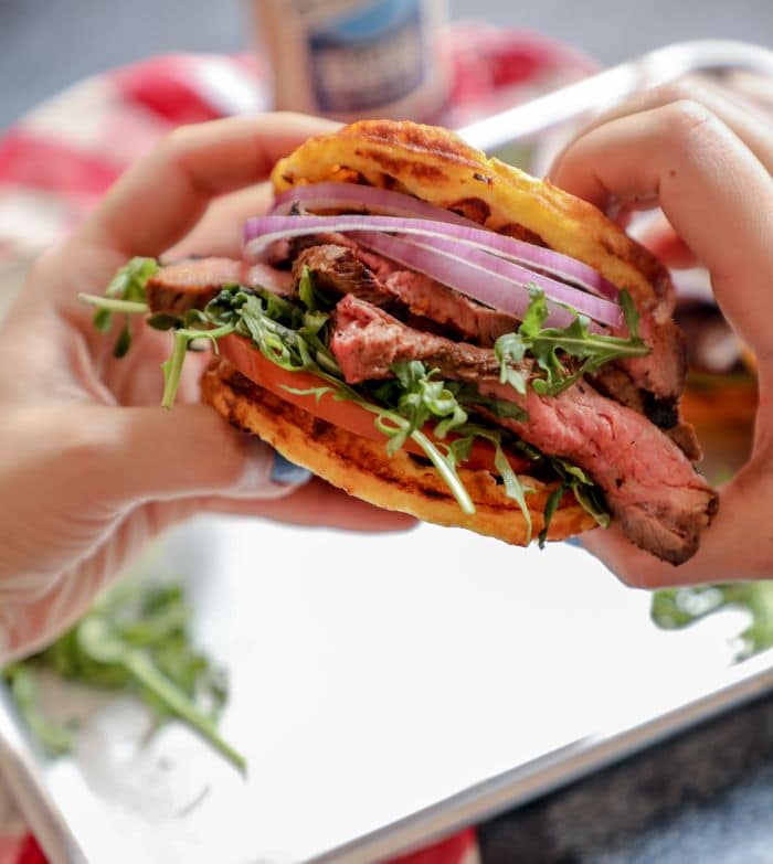 A tri tip chaffle sandwich