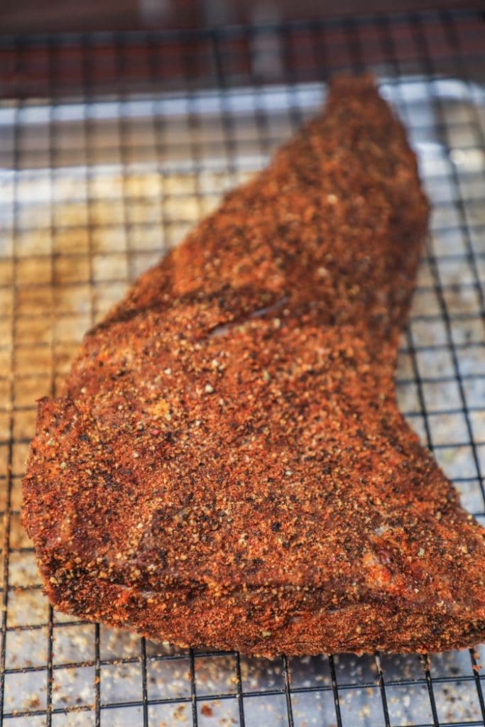 Seasoned, indirect trip tip coming off the grill.