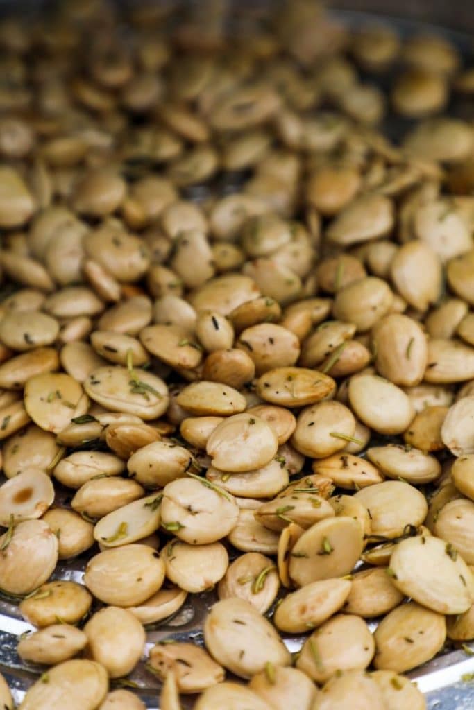 Close up of the smoked nuts on the big green egg.