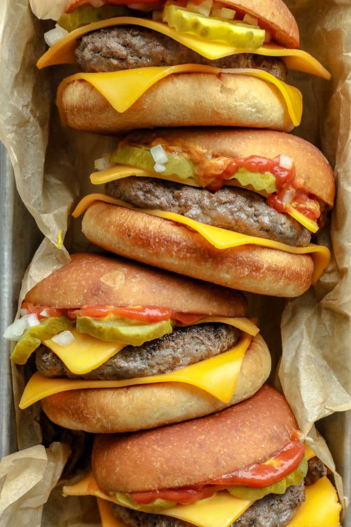 a stack of four Homemade Keto Quarter Pounder (Royale With Cheese)