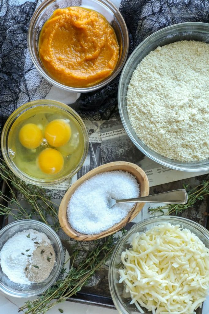 All the ingredients out for the keto pumpkin cornbread