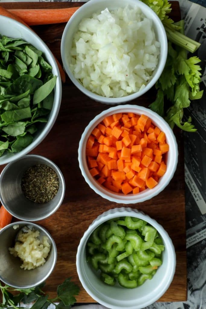Mirepoix for Crispy cooked cauliflower gnocchi soup