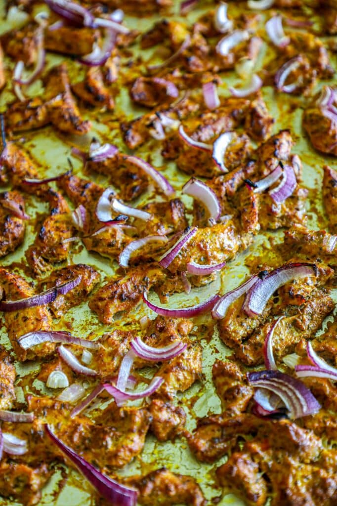 Cooked shawarma on the sheet pan