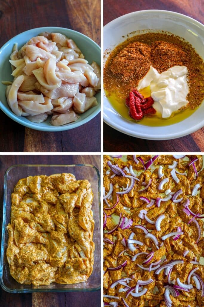 Steps for making sheet pan chicken Shawarma