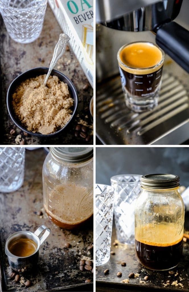 Sugar Free Iced Oat Milk Shaken Espresso assembly process with espresso.