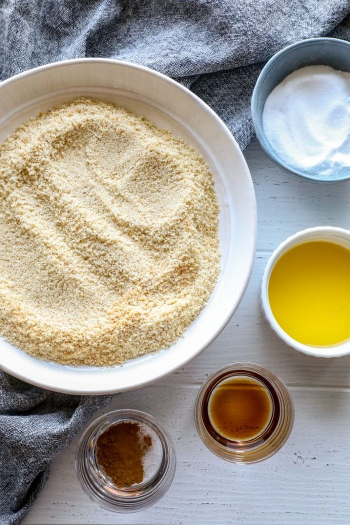 Keto Graham Cracker Crust  ingredients on a table.
