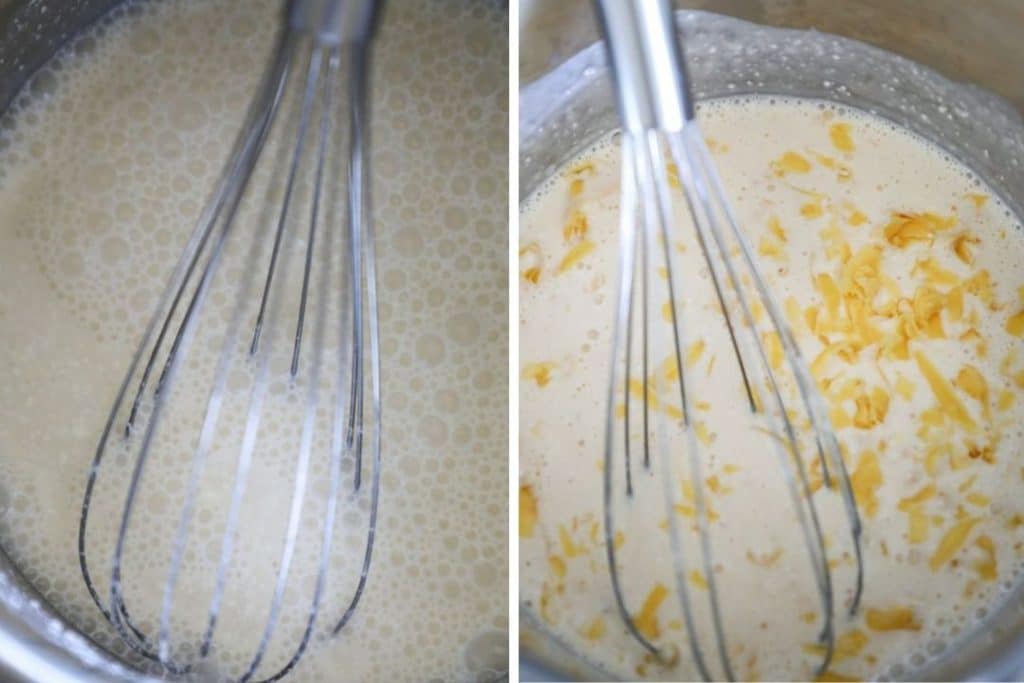 Making the beer cheese sauce on the stove