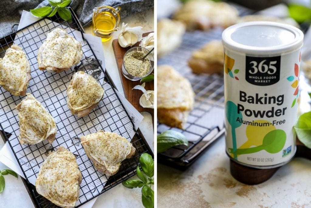 Smoked chicken thighs with baking powder