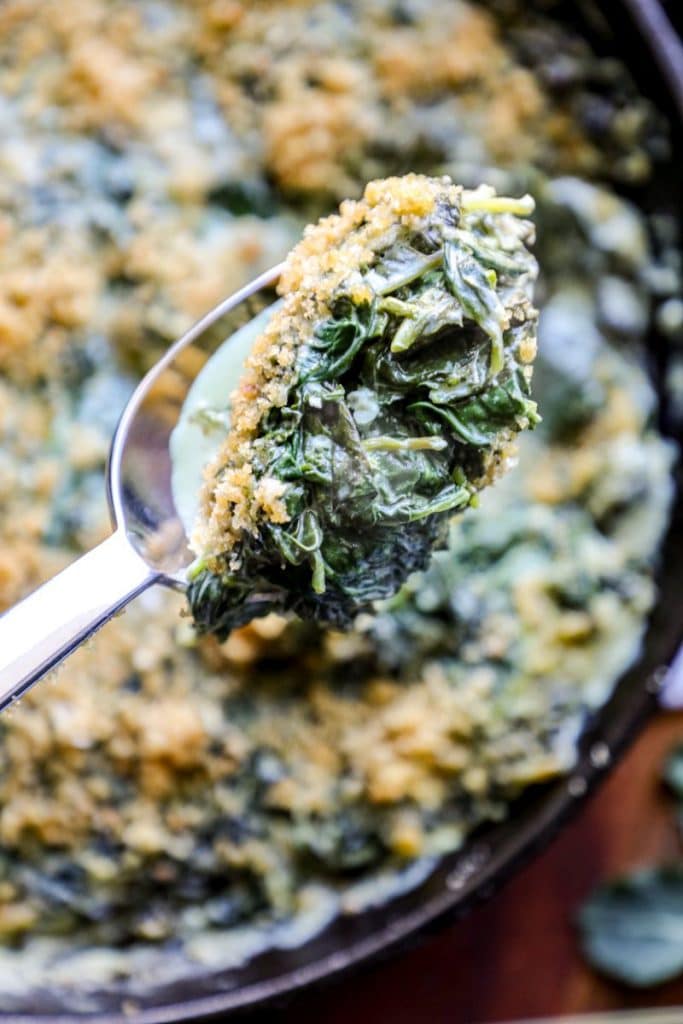 spoonful of Keto Creamed Spinach with Boursin Cheese