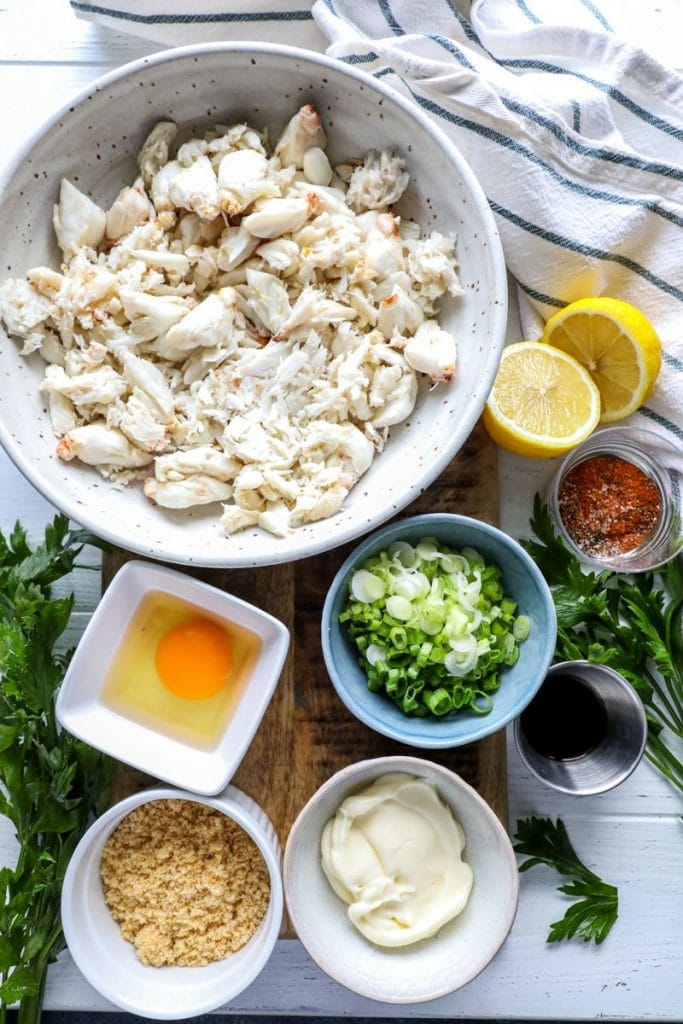 crab cake ingredients on a table