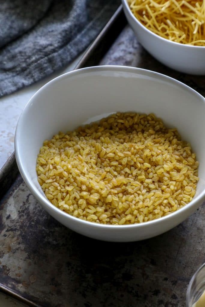 A bowl of coarse bulgur wheat
