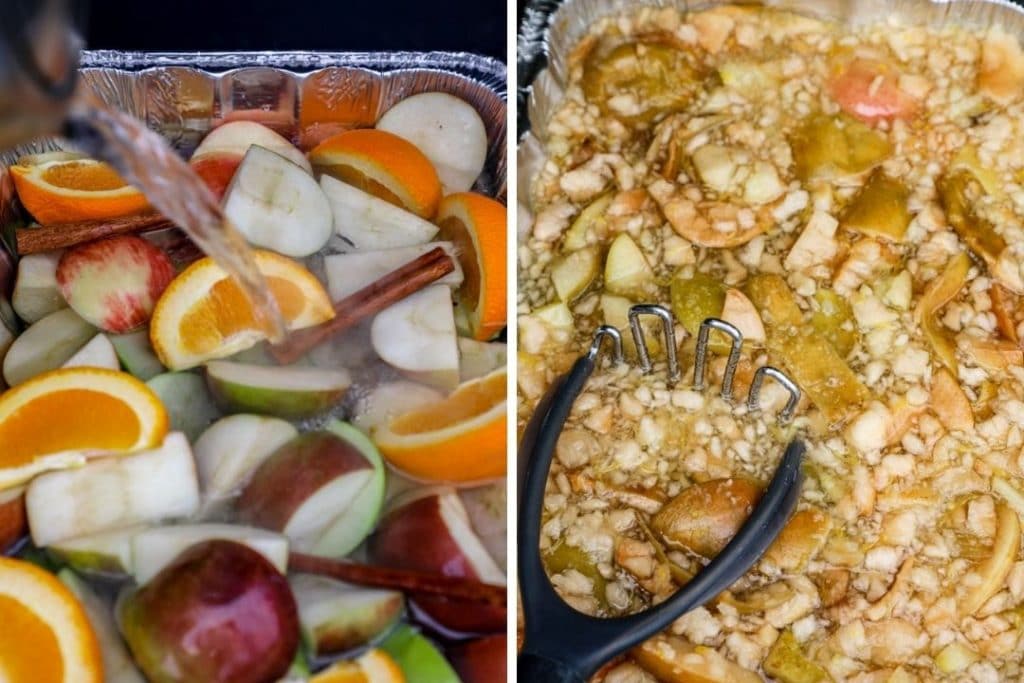 Mashing the apples for the smoked cider