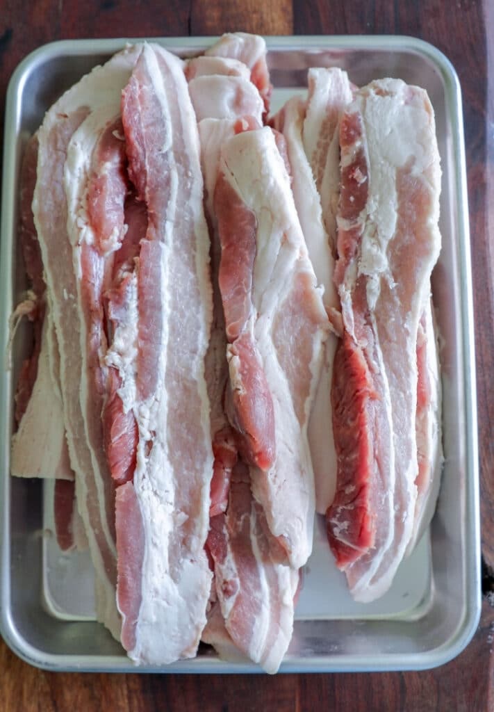 raw pork belly strips