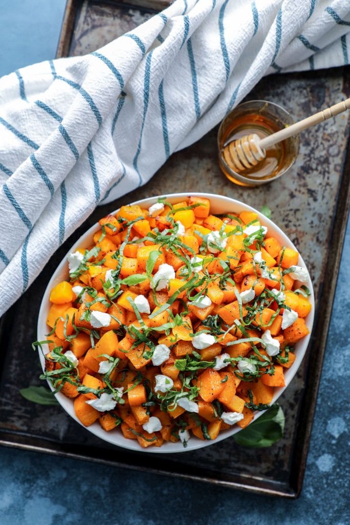 Air Fryer Butternut Squash in a large serving bowl