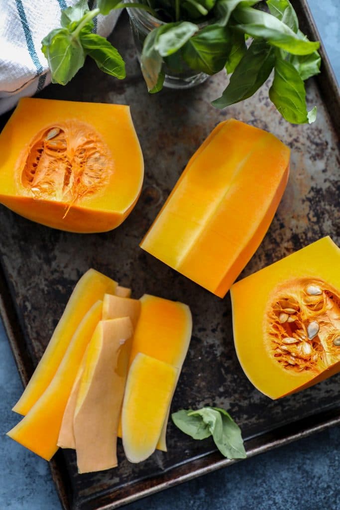 Steps in cutting and peeling a butternut squash