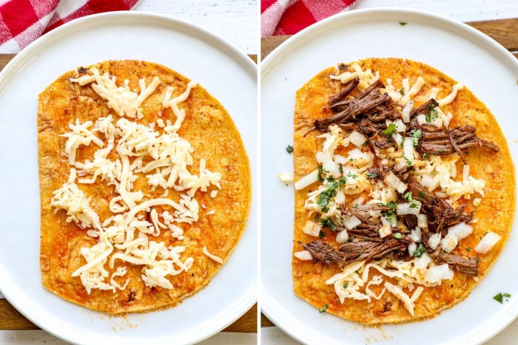 Filling the quesabirria tacos