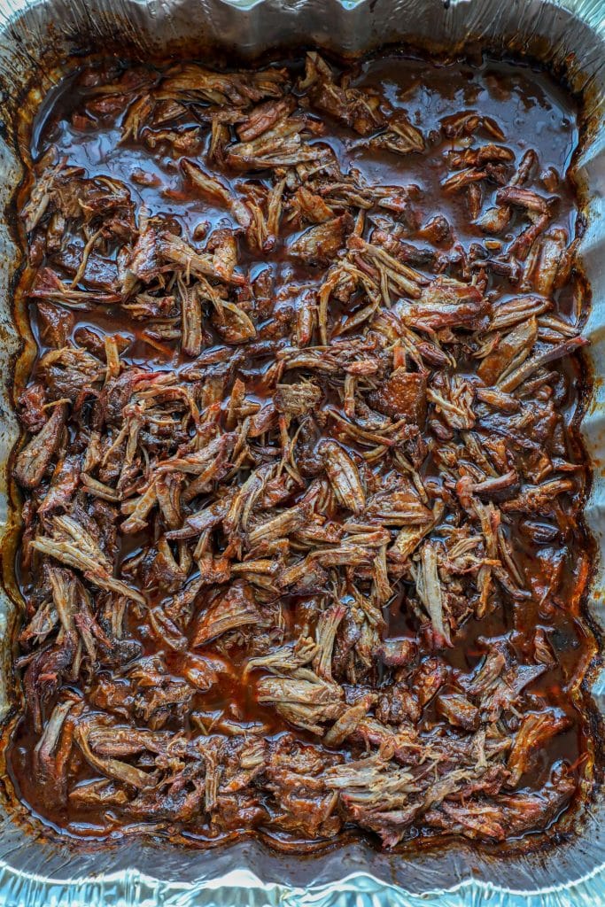 Shredded smoked beef birria