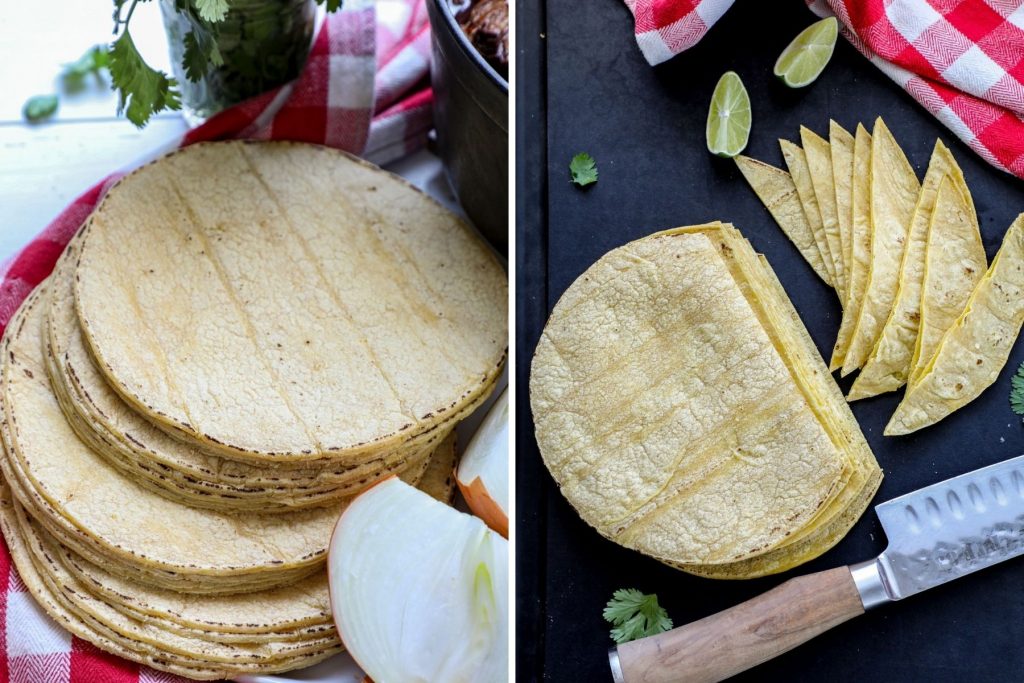 Warming and cutting the corn tortillas