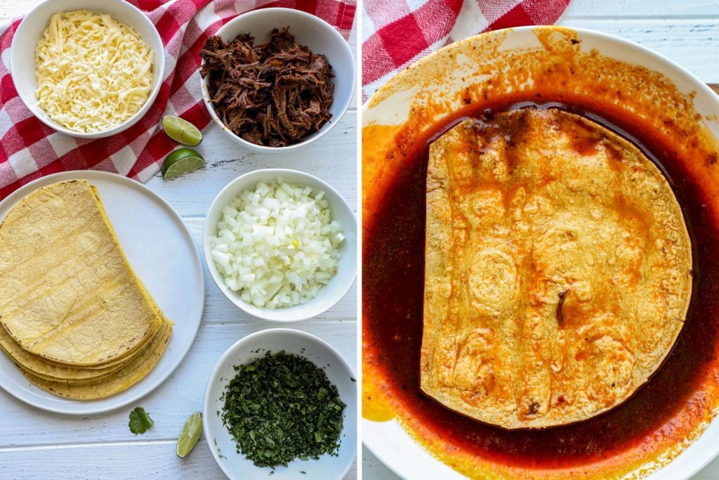 dipping the corn tortillas into the consommé