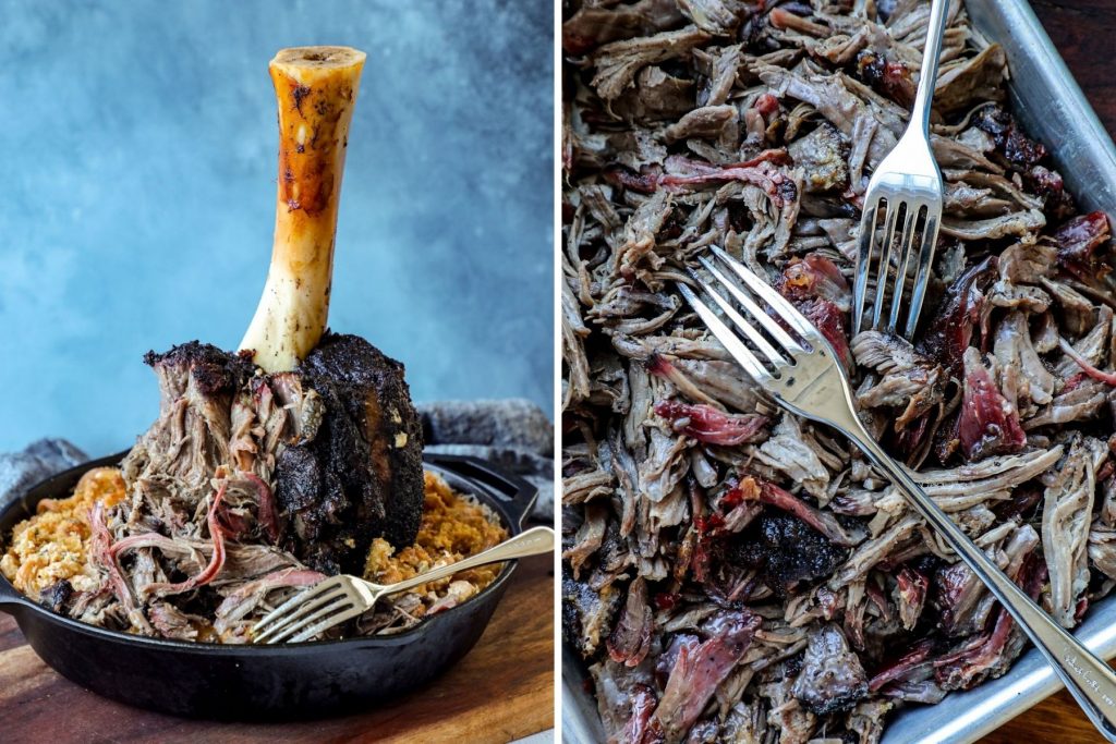 Beef shank, shredded in mac and cheese