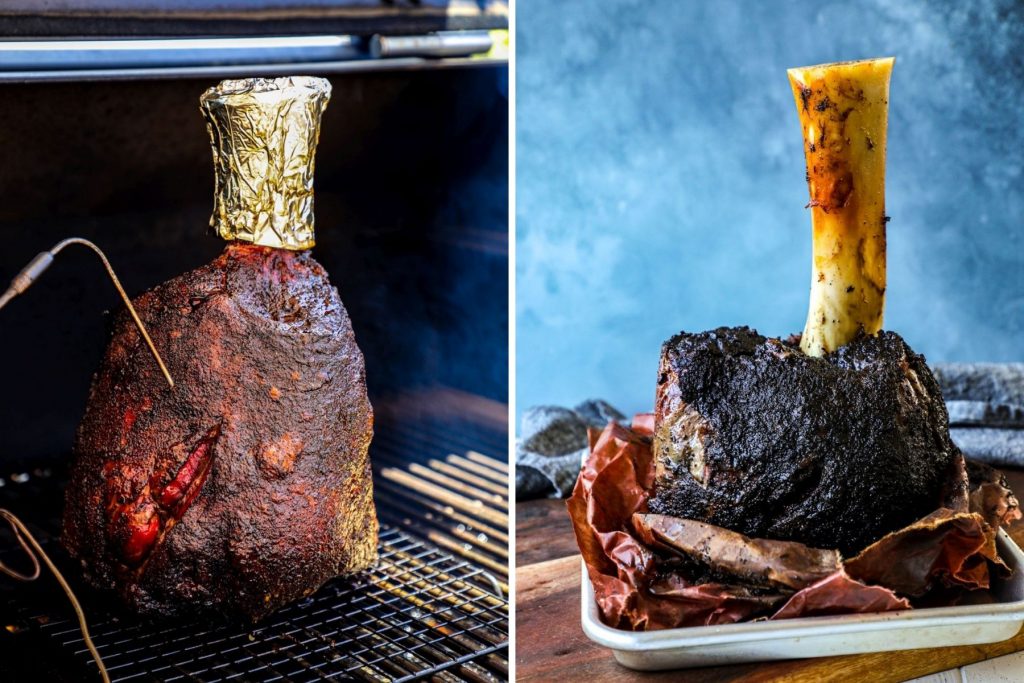 Smoking the beef shank on the pellet smoker