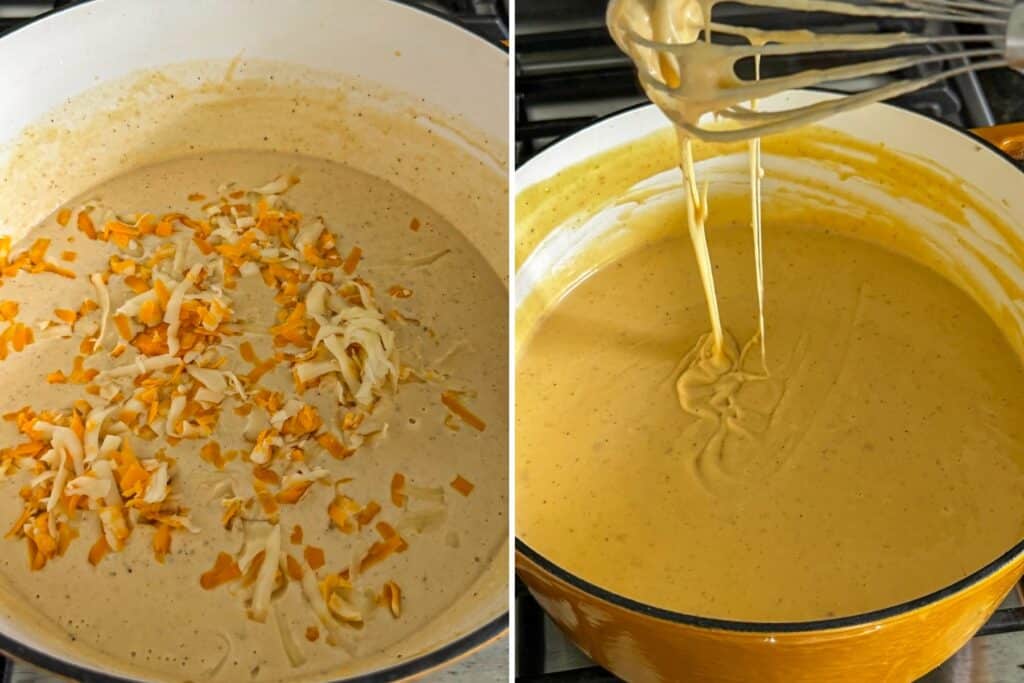 adding the cheese to sauce