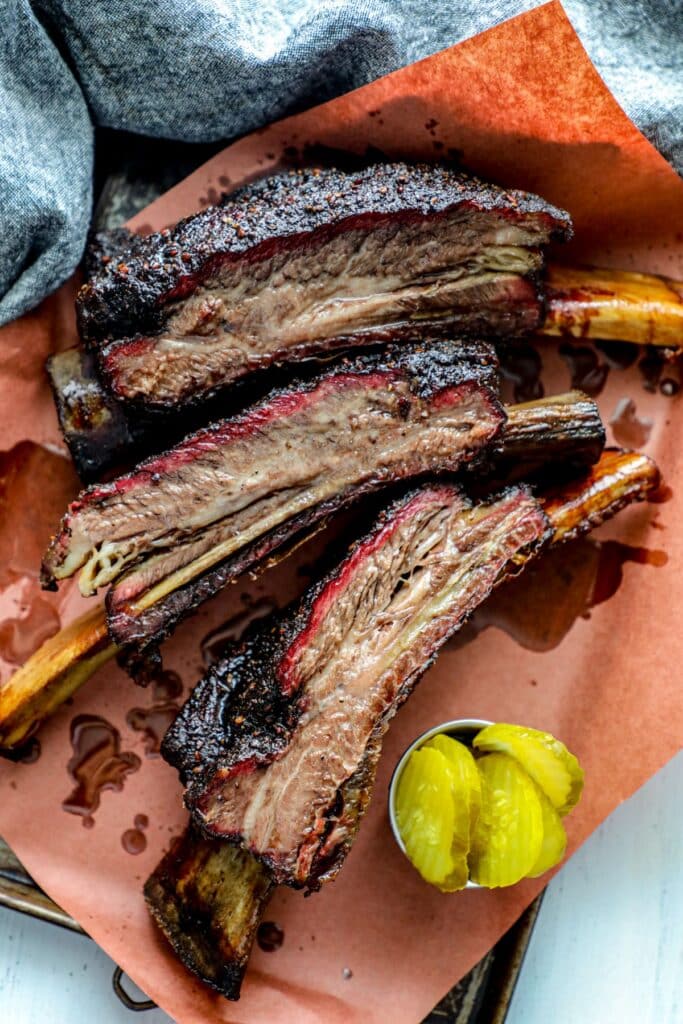 Smoked and sliced beef ribs (dino ribs)