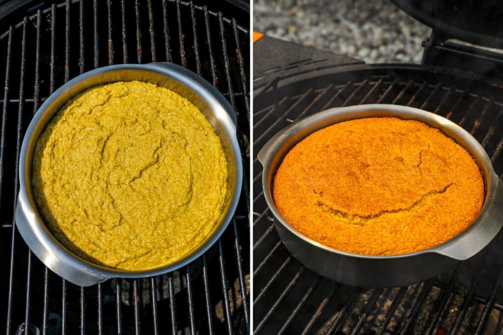 Smoking the cornbread on the grill
