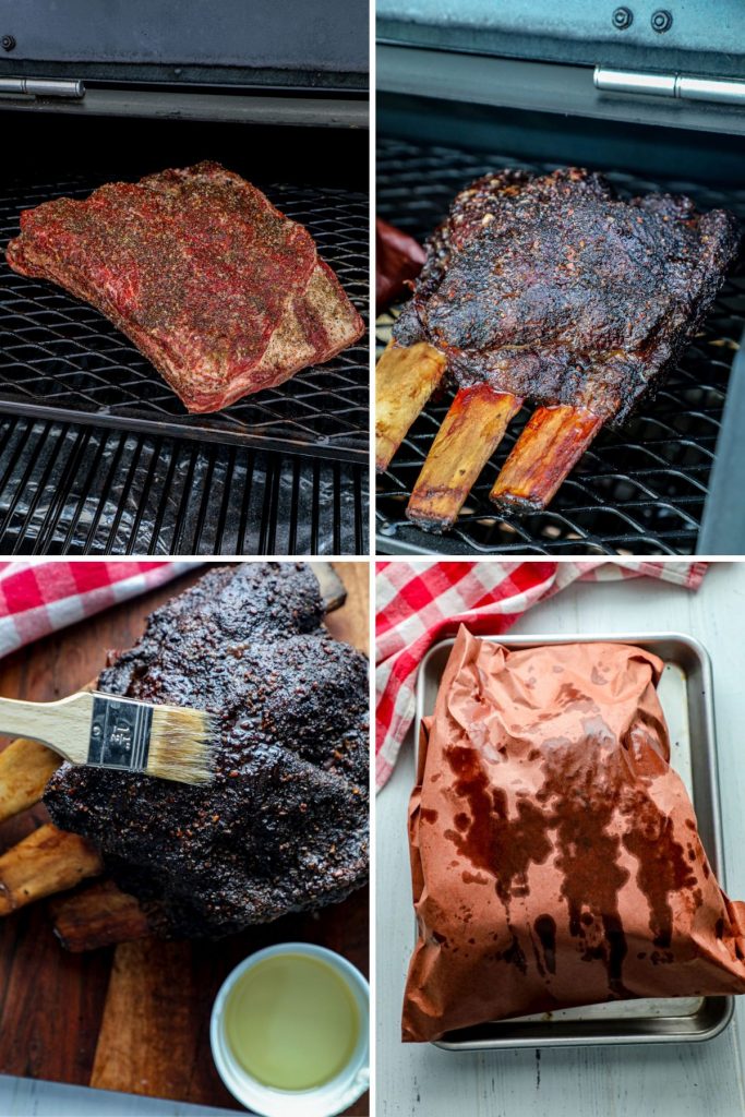 Steps for smoking, misting, and wrapping beef ribs