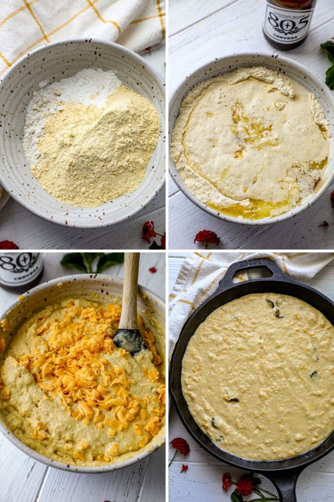 preparing the smoked cornbread batter