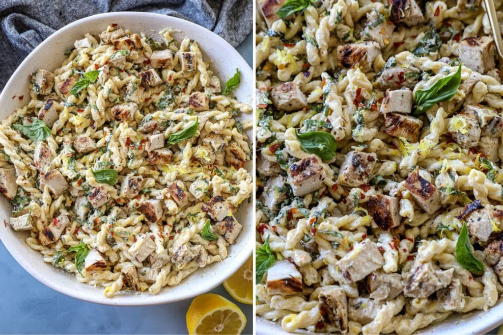 Creamy lemon chicken pasta salad