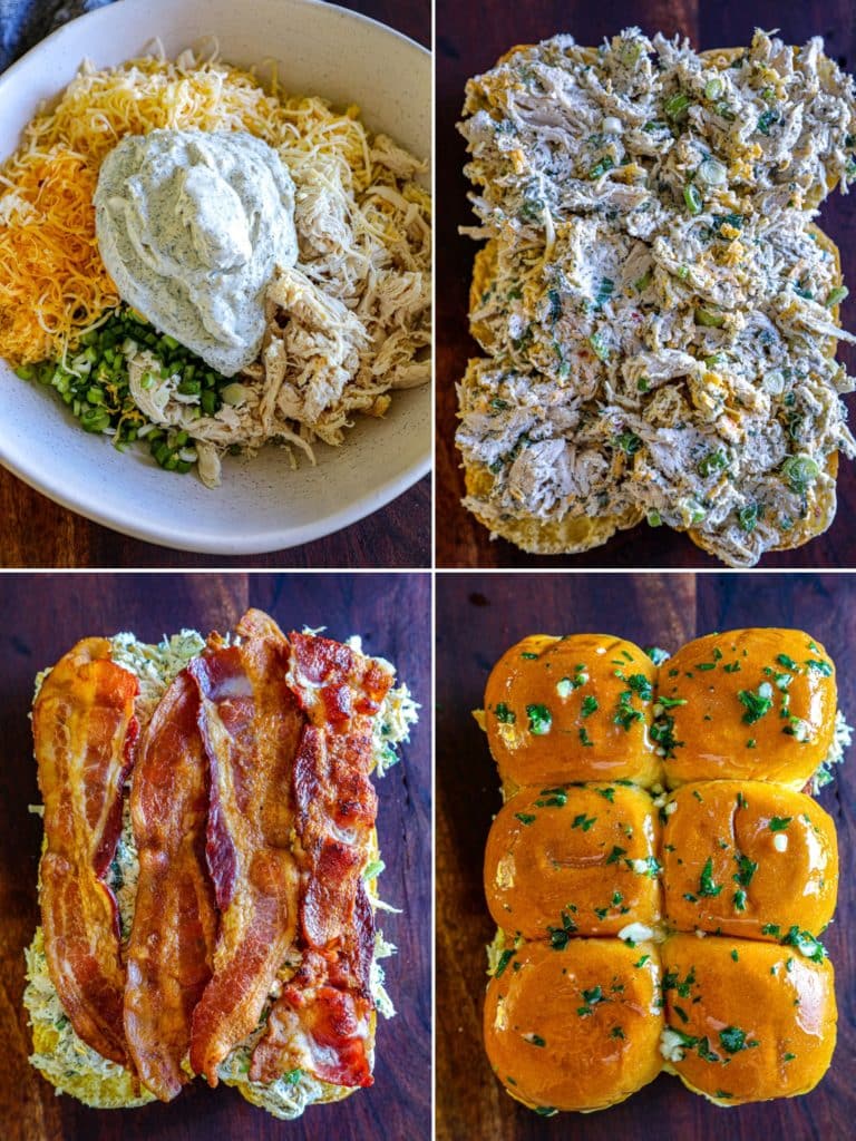 Steps for assembling and making the chicken bacon ranch sliders