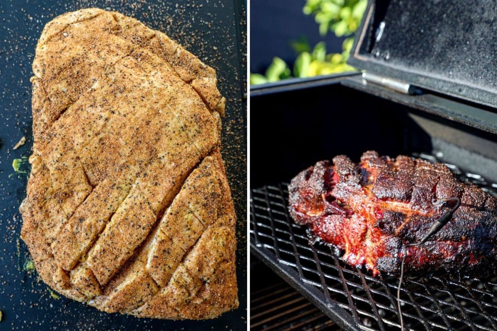 mojo smoked pork shoulder on the grill