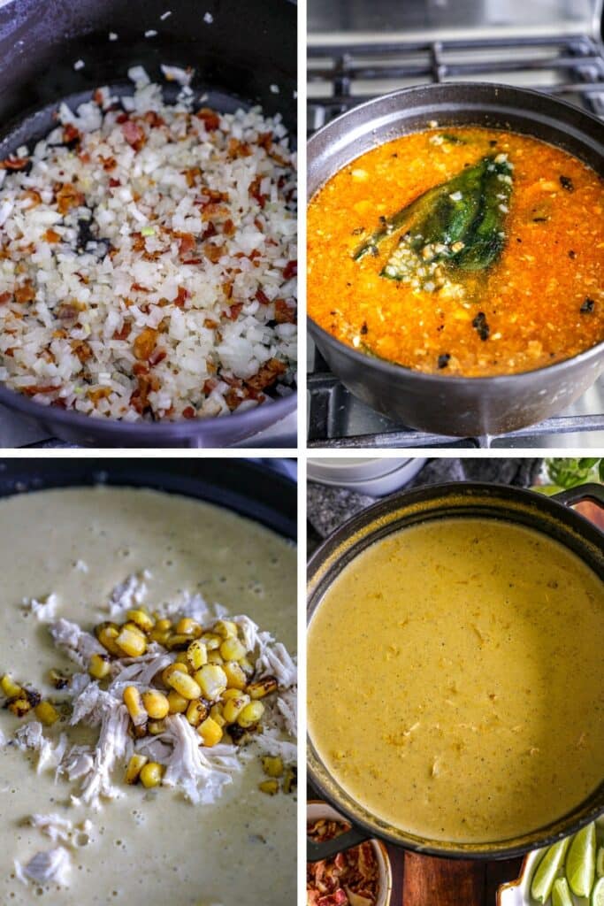 step by step cooking for making poblano chowder