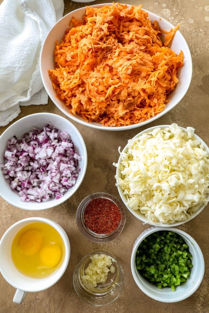 Sweet Potato Fritter Recipe  ingredients on a table