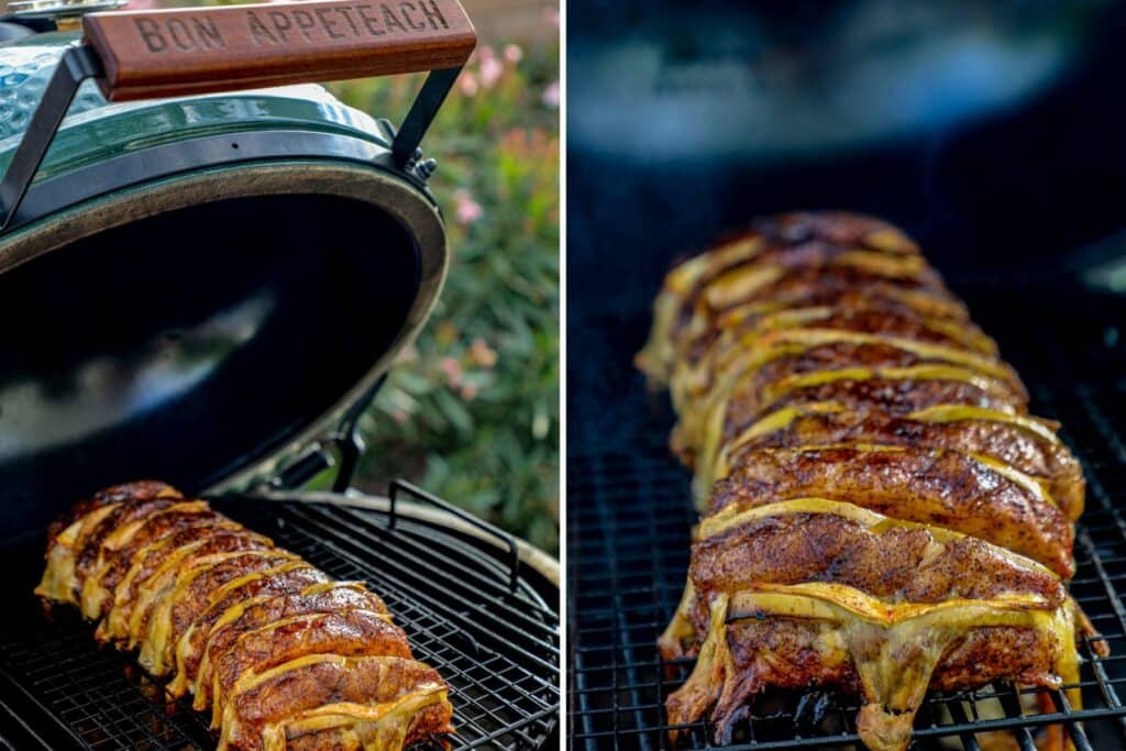 Smoked stuffed pork loin on the big green egg