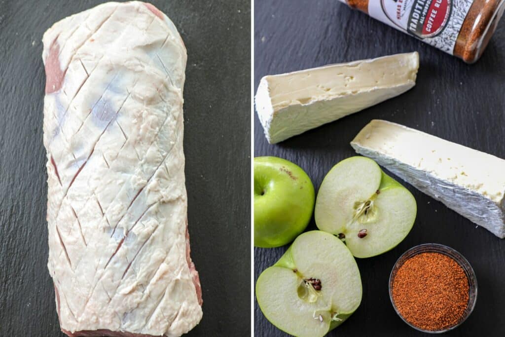 smoked pork loin stuffed with apples and brie ingredients