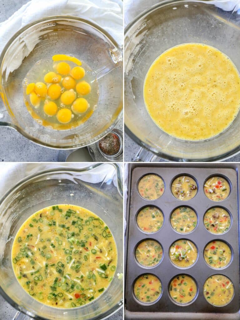 Step by step photos of how to make sausage egg cups.