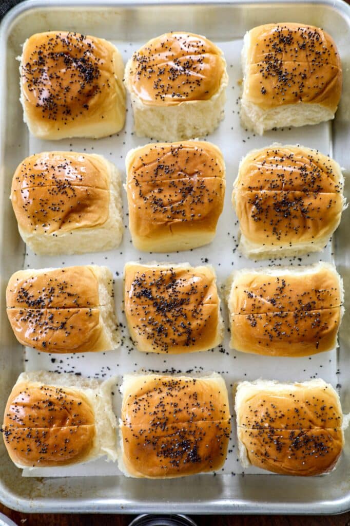 Prepping the mini hot dog buns for hot dog sliders