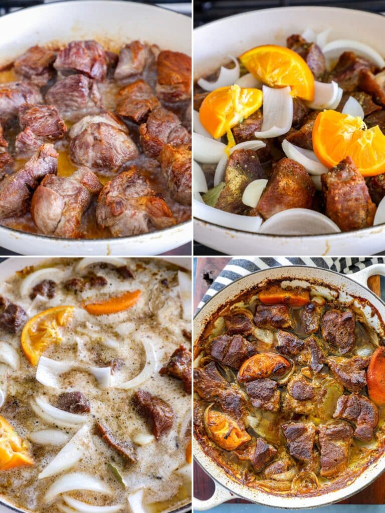 Browning and braising dutch oven carnitas