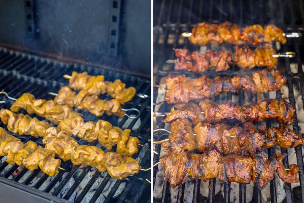 Grilling the beef satay